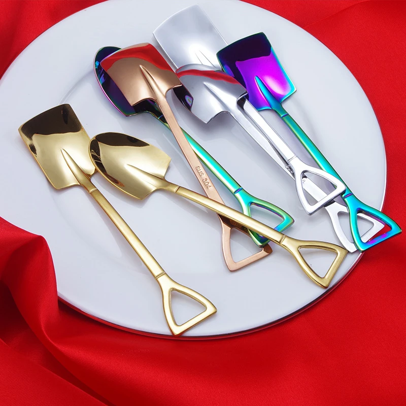 

M90 Stainless Steel Iron Shovel Spoon Coffee Ice Cream Retro Cute Spoon Kitchen Gadget Gold Spoon
