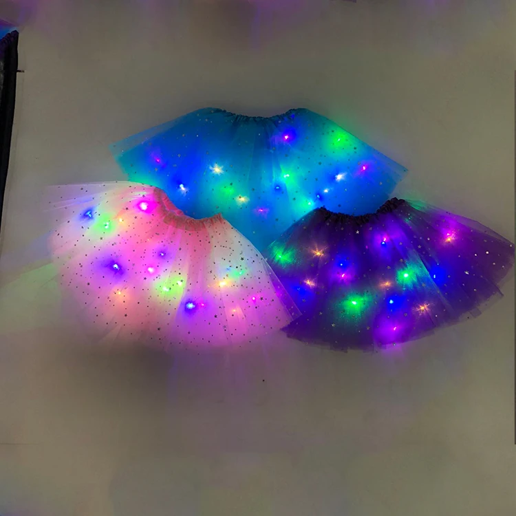 

solid colorful baby girls Rainbow LED light up performance dance ballet tutu skirt