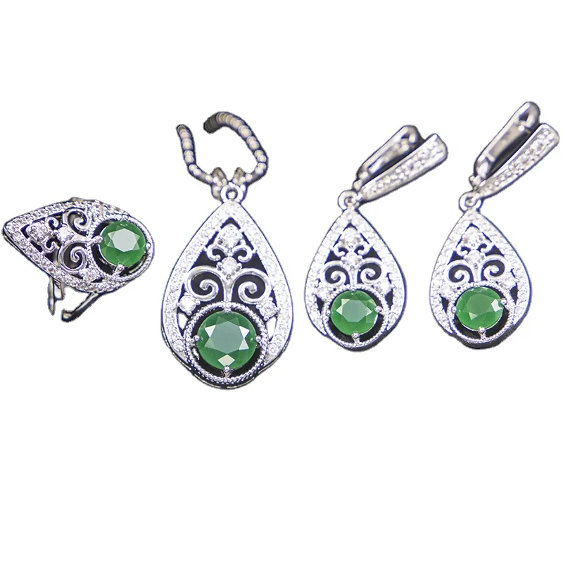 

2019 Trending Wholesale Quality Zircon Tennis earring pendant ring jewelry for women party gift, Green