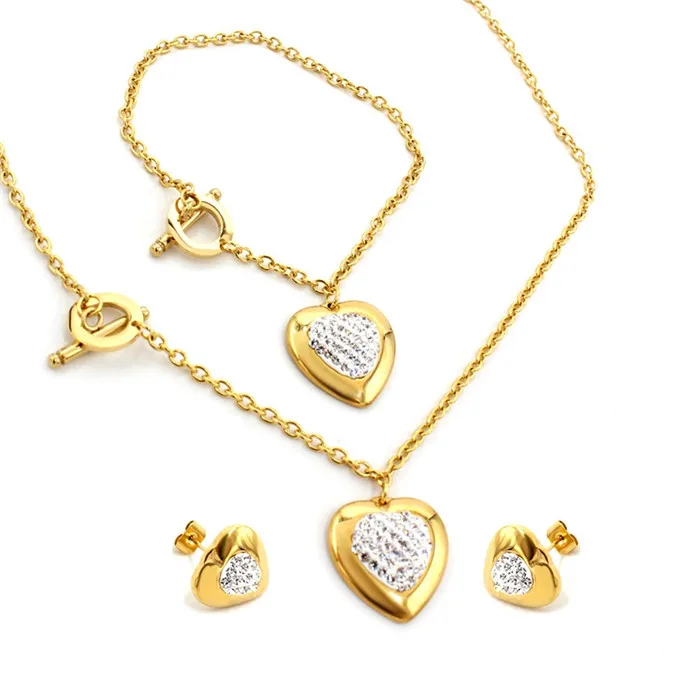 

Simple Design Sweet Heart Shape Stainless Steel Gold Jewelry Set For Women