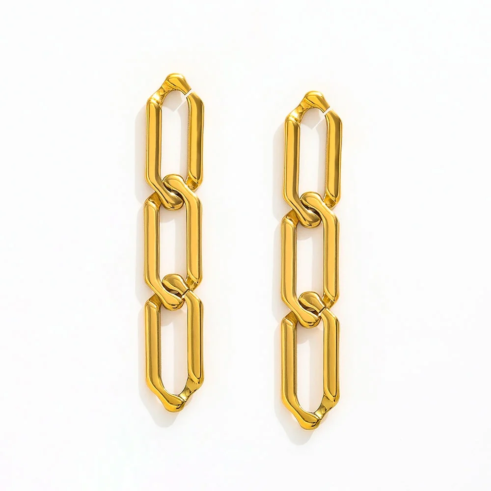 Ins Hot Earring Waterproof 18K PVD Gold Plated Link Chain Tassel Stainless Steel Stud Earring Fashion Jewelry
