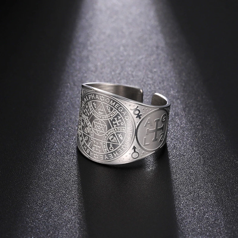 Enochian Angel Amulet Ring Stainless Steel Adjustable Triangle Hexagram Rings For Men Jewelry