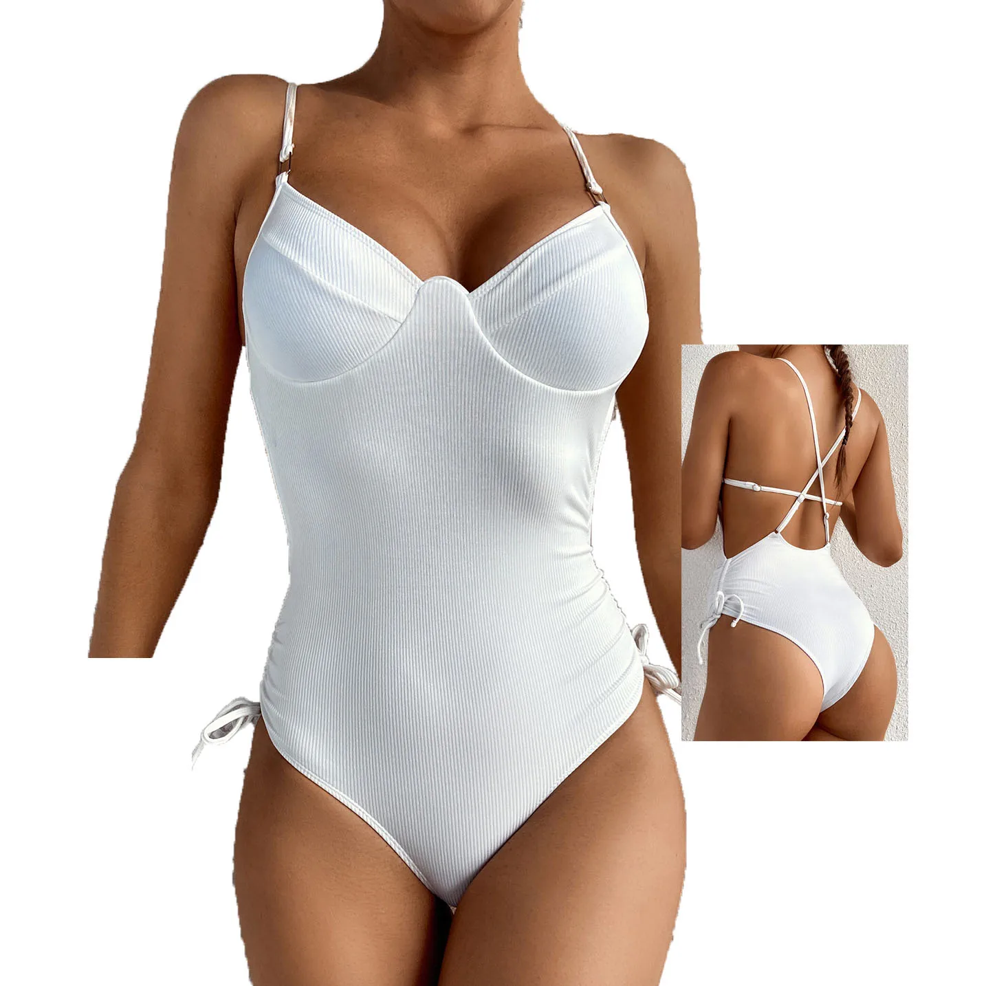 

2021 underwire Push up Women's Bikini Swimsuit lace up sexy one piece white custom swimwear women