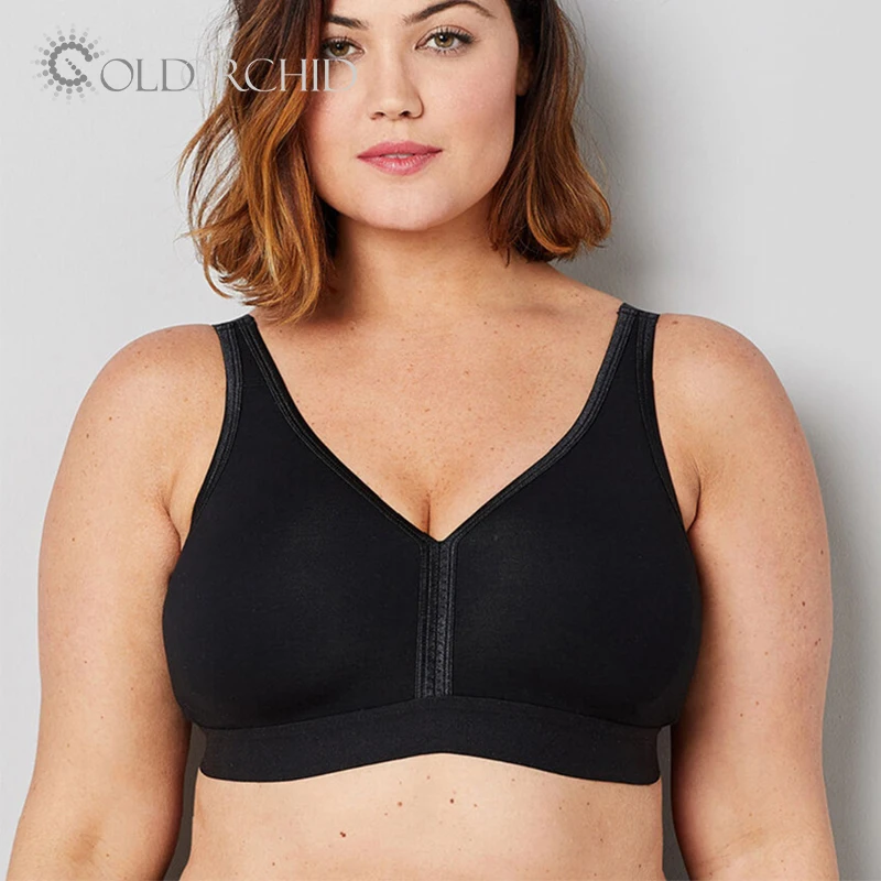 

Hot selling plus size fat women's wire free simple bra, Black,skin