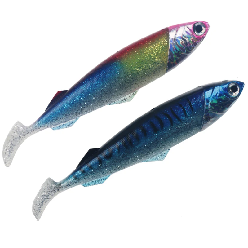 

new low price artificial soft bait set fishing lure saltwater plastic lure with jig head soft mackerel lure, 2 colors