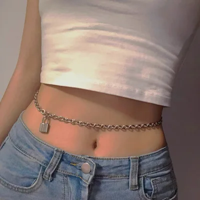 

Hot Sale Adjustable Punk Gold Belly Waist Chain Sexy Lockhead Pendant Body Chain For Women and Girls