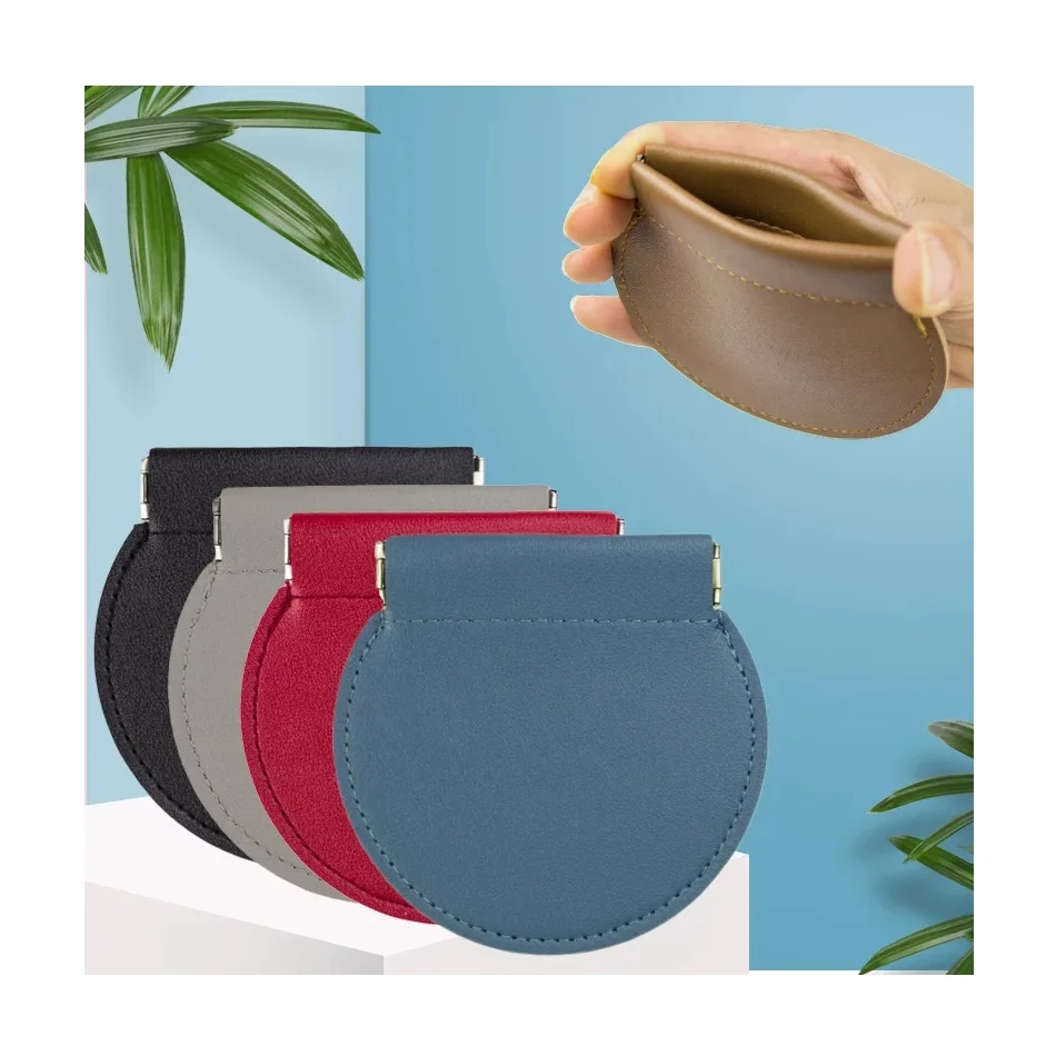 

Round Squeeze Coin Purse New Fashion Solid PU Leather Women Men Small Mini Short Wallet Bag Key Credit Card Earbuds Holder