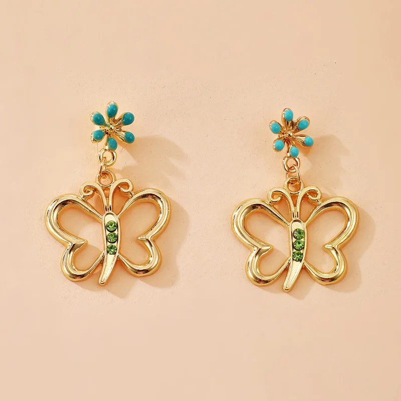 

New Arrival Earrings Ins Style Metal Hollow Crystal Butterfly Charms Flower Stud Earrings