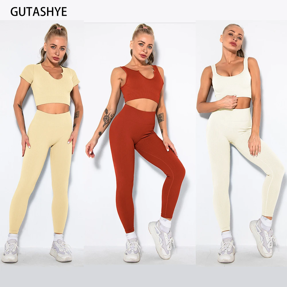 

2PCS/Set Seamless Fitness Women Yoga Suit High Stretchy Workout Sport Set Padded Sports Bra High Waist Sports Legging Gym, Shown