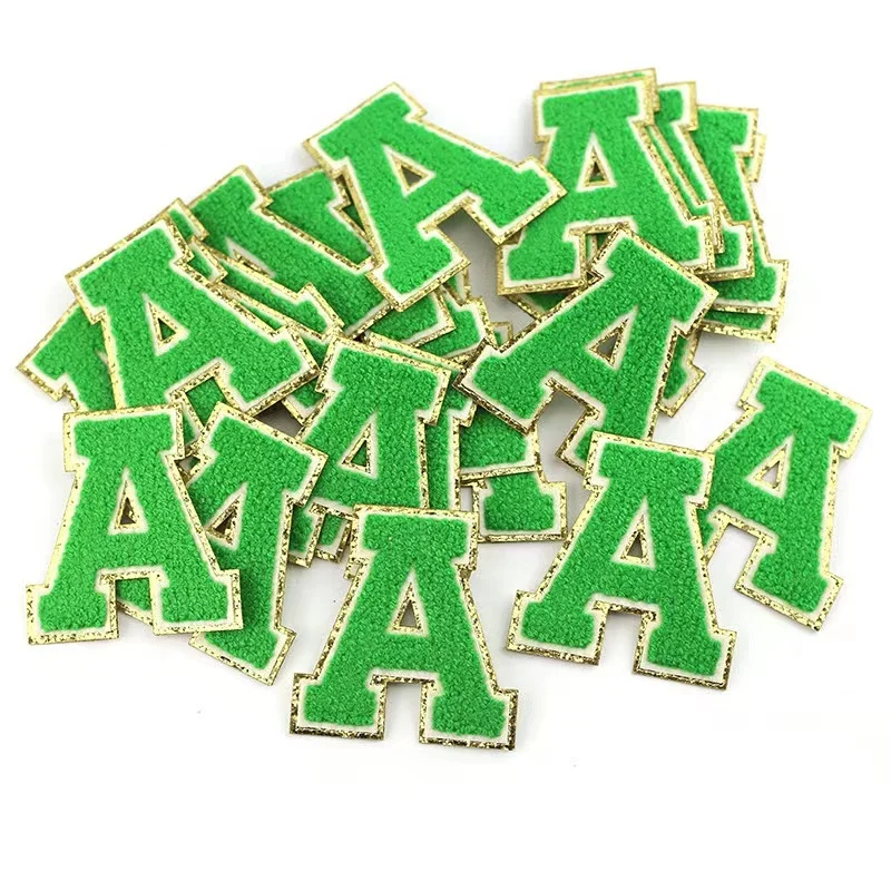 

Christmas Green Letter 8cm tall glitter letter chenille patch iron on alphabet initial glitter varsity letter patches