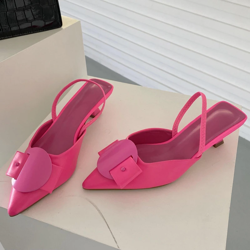 

New Fashion 2022 Women Pointed Toe Low Heel Butterfly-knot Buckle Slingback Mules Ladies Casual Office Pumps Shoes