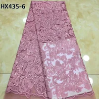 

HX435 Sequence Lace Fabric Brown Color Embroidery Velvet Sequins African French Nigerian Latest Design High End Tulle For Dress