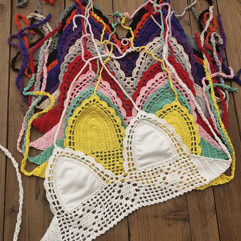 

Ladies Handmade Crochet Swimwear Bikini Halter Swimsuit Top