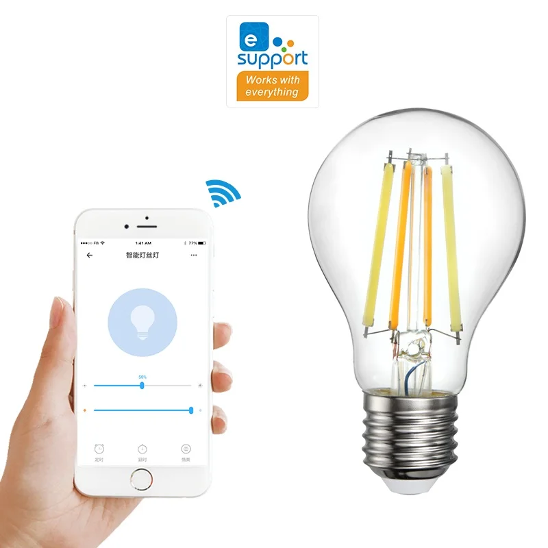 WiFi Smart Retro Light Bulb E27 Smart LED Filament Light Buld 7.5W 220V White Warm Light Dimming Work With EWeLink Alexa Google