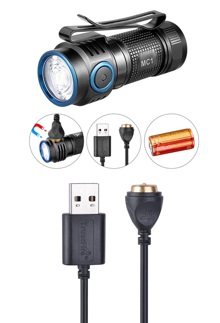 Trustfire Mc1 Usb Rechargeable Flashlight Pocket Clip Torch