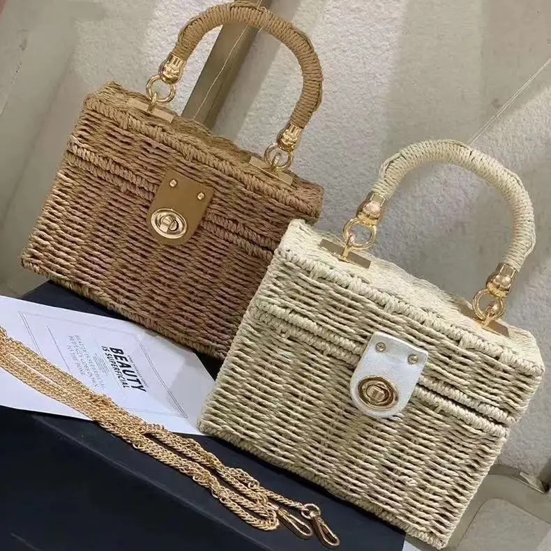 

2021 Latest Women Small Beach Hand Bags Ladies Woven Box Handbags Popular Purses