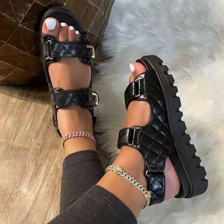 

Summer fashion thick sole quilted detail women slingback sandals hook and loop fastener open toe platform female shoes