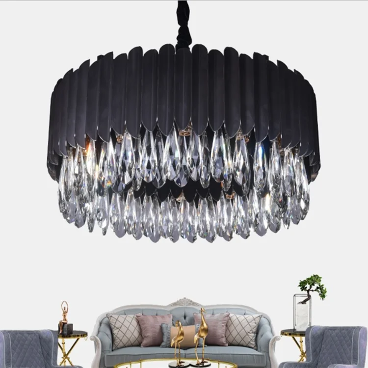 Hotel wedding lobby large decorative hanging light gold and black home modern stainless steel luxury crystal chandelier