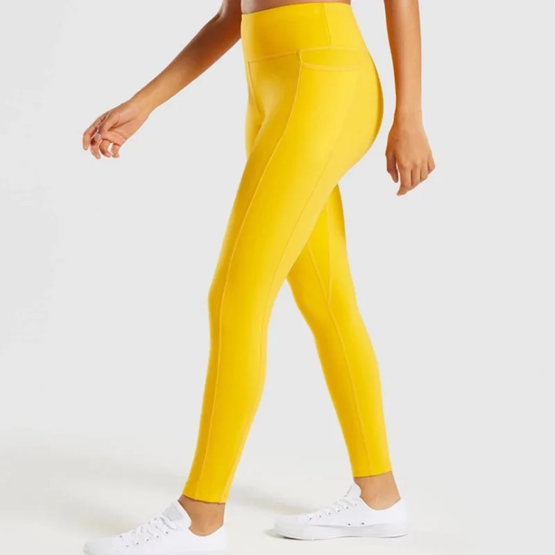 

New Influencer lemon yellow women yoga ankle-length pant leggings with pocket