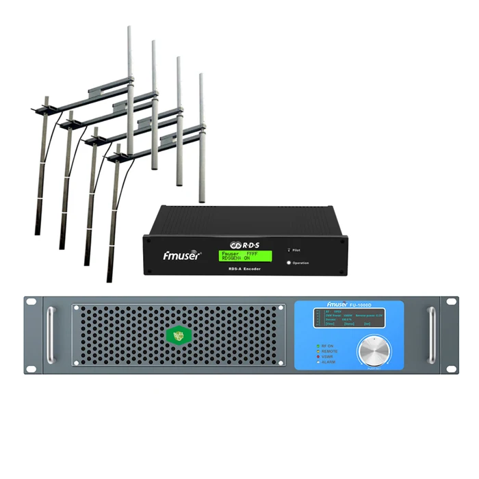 

FMUSER FU-1000D Professional 1KW FM Broadcast Radio Transmitter+4 Bay FU-DV2 Antenna+30m 1/2" Cable With Digital RDS Encoder