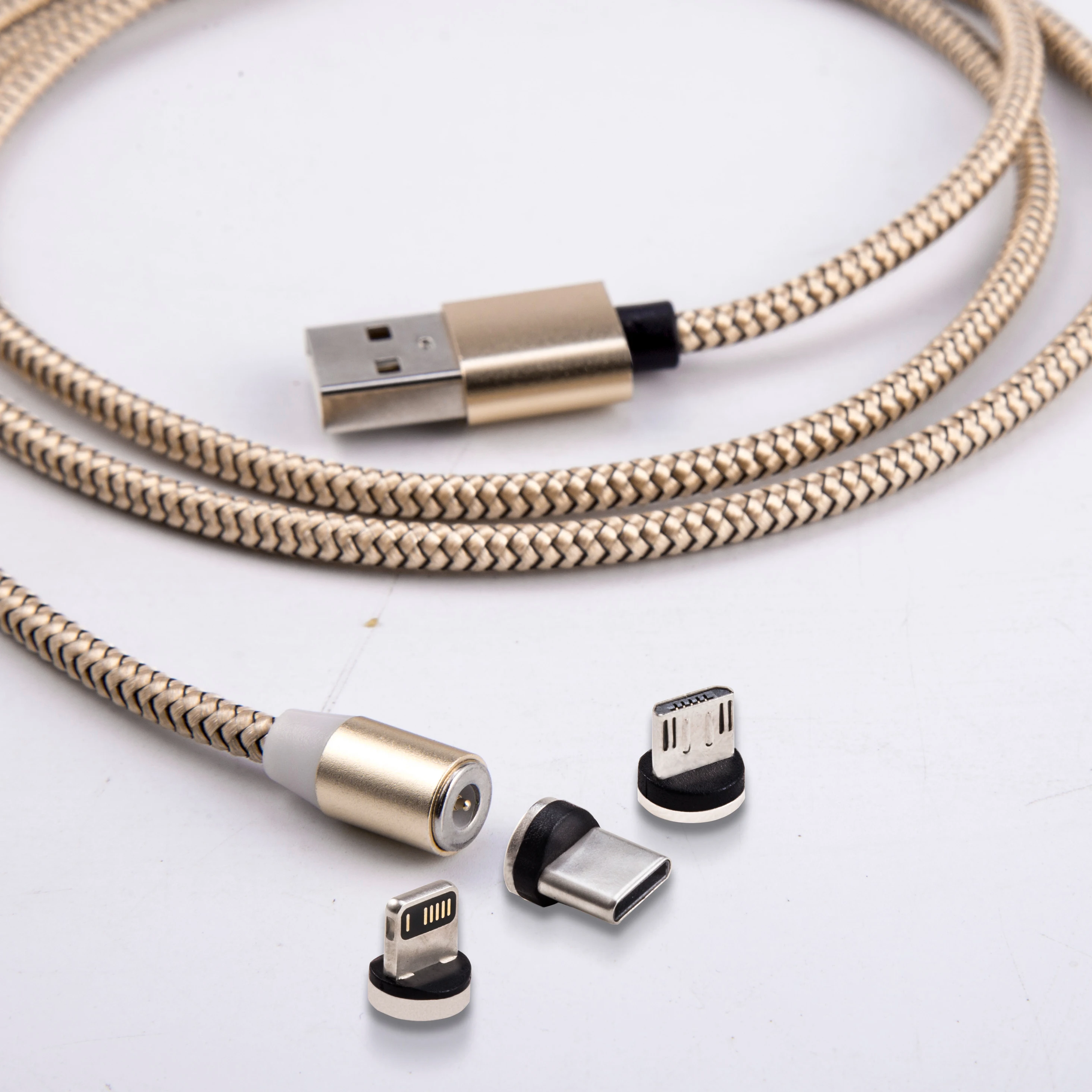 

Quick Charging Nylon Braided 3 in 1 Magnetic Charging USB Cable with LED light, Black/red/silver/gold