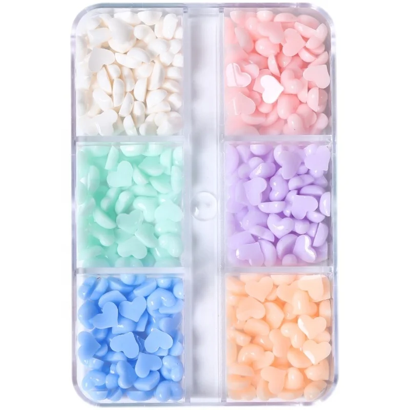 

Net Red Light Change Nail Art Rhinestone Love Heart Diamond Flat-Bottom Diamond 6-compartment Set Phototherapy Nail Supplies