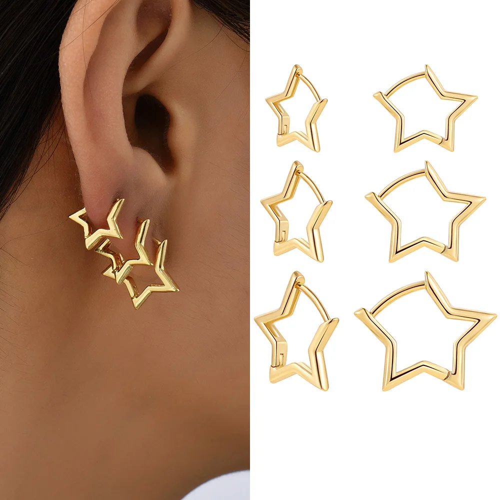 

3 Size Stainless Steel Round Star Heart Twist Huggie Hoop Earrings Small Gold Hoops Jewelry for Women