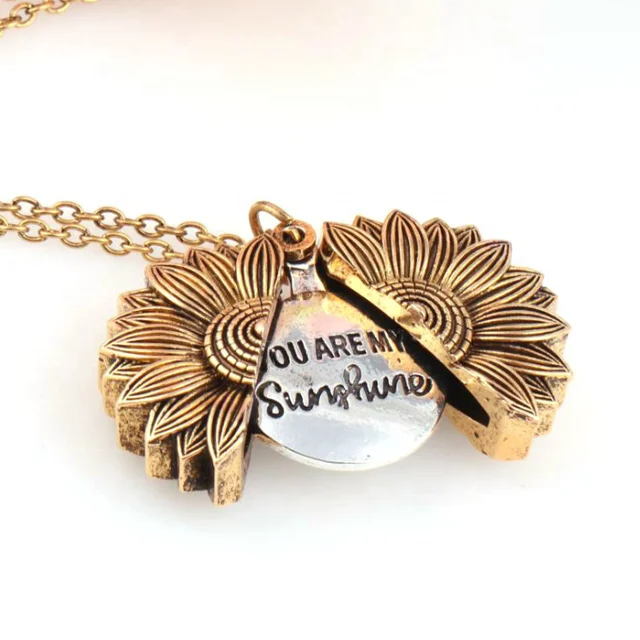 

Custom You are my sunshine Open Locket Sunflower Pendant Necklace For Women