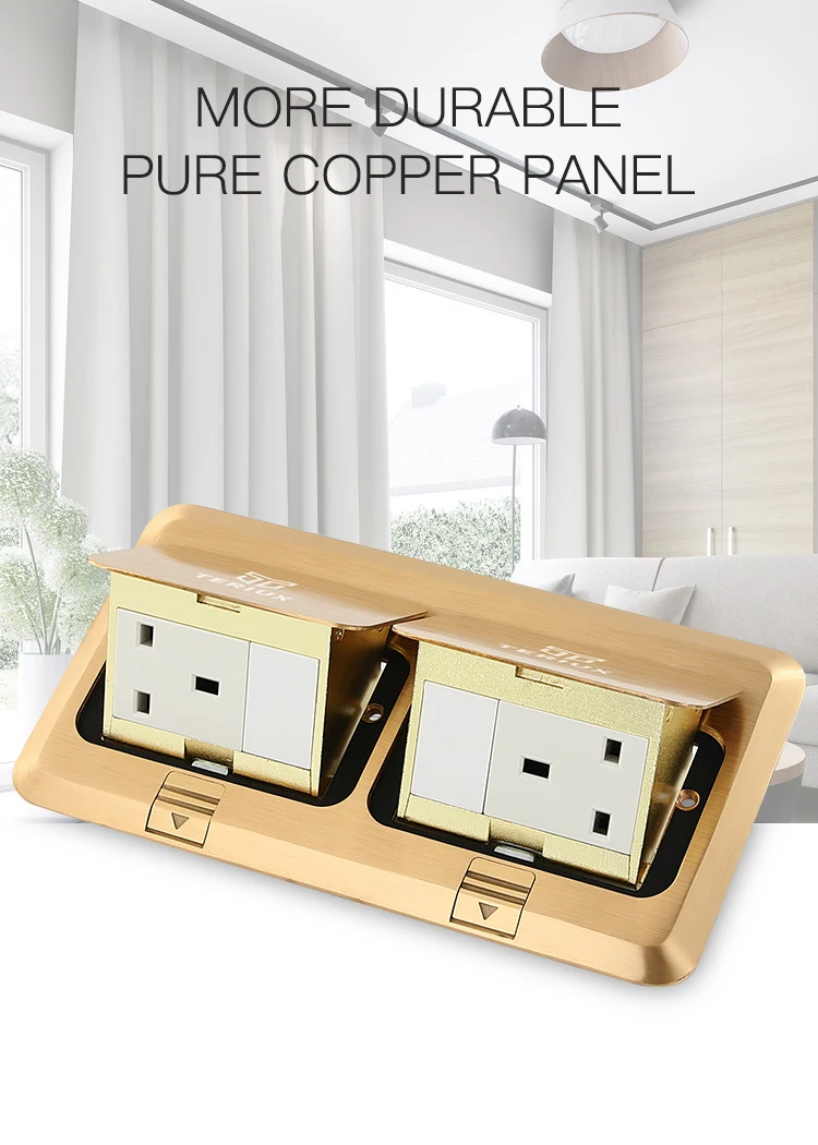 British standard brass power 13A double pop-up floor socket box