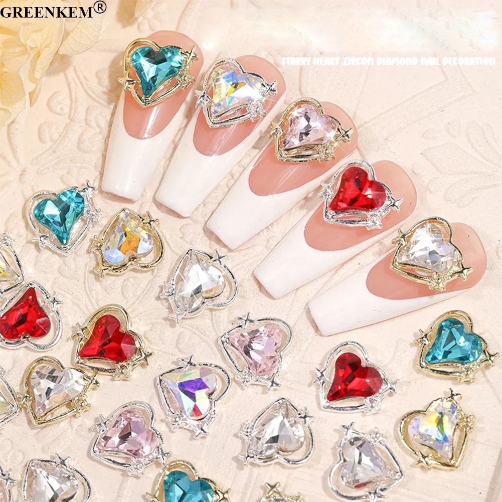 

New Nail Art accessories Starry Heart Diamond Light Luxury Nail Rhinestone Valentine's Day Peach Heart Zircon Nail Decoration