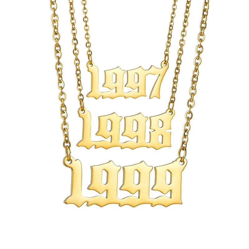 

1980-2020 Personalized Titanium Steel 14K Gold Plated Jewelry For Womens Girls Digital Year Necklace Number