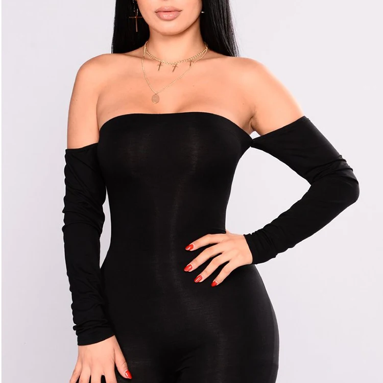 Female Off Shoulder Black 2021 New Arrival One Piece Women Long Sleeve Jumpsuit