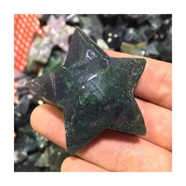 

Wholesale natural polished crystals green moss agate star crystal moss agate moon for folk crafts