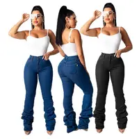 

9S03541 fashion mid waist basic heaps straight leg High Latest Fashion Woman jeans