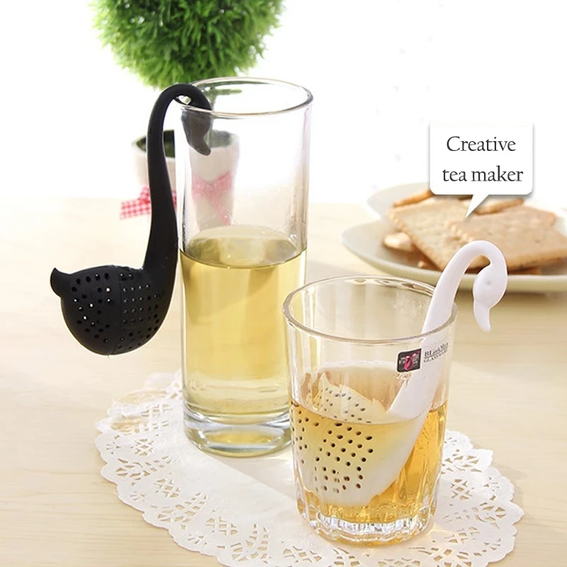 

Cute Plastic Swan Shape Tea Infuser Reusable Portable Elegant Swan Tea Strainers, White/black