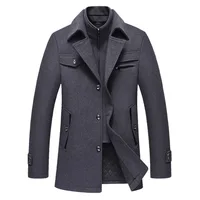 

Coldker Men Winter Wool Coat Men's New High Quality Solid Color Simple Blends Woolen Pea Coat Male Trench Coat Casual Overcoat