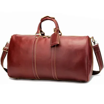 

Top Leather Gym Sports Overnight Weekend Duffle Travel Tote Bags for Ladies Large Capacity Real Leather Holdall Burgundy Bag, Customized