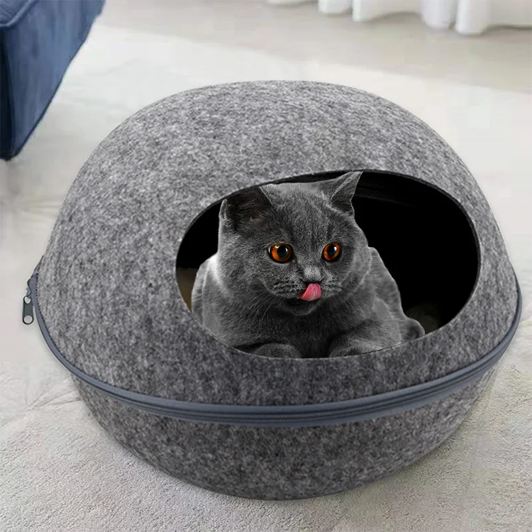 

Popular Felt Cat Cave Bed with Detachable Zipper for Cats Small Dogs, Light grey
