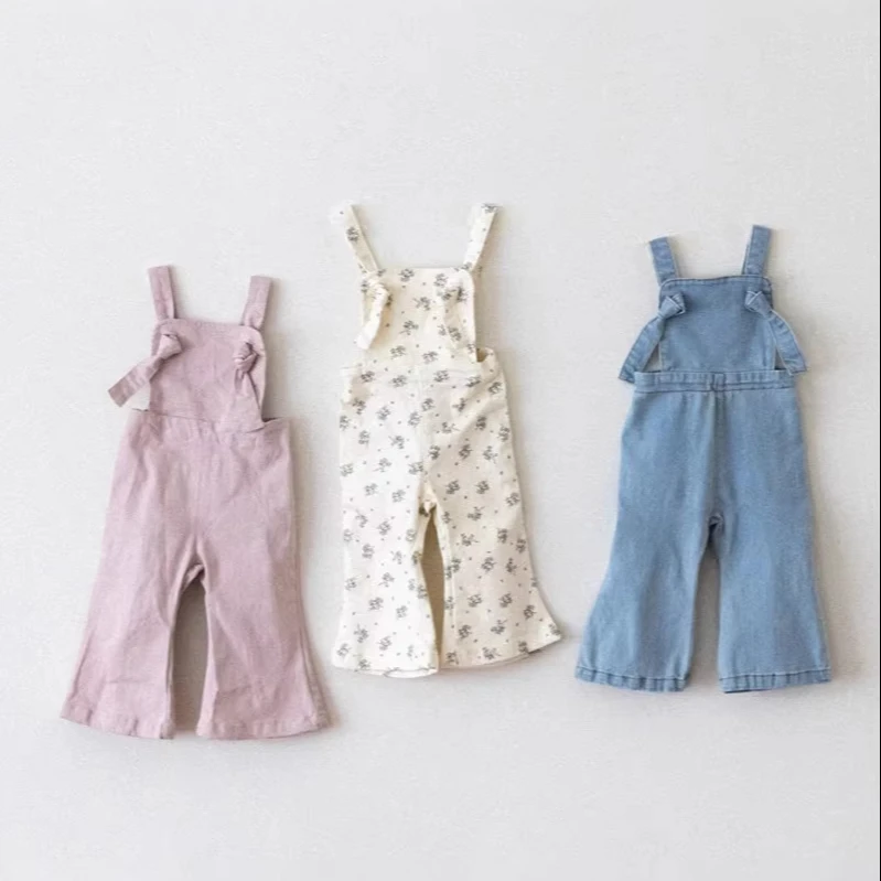 Spring Girl Cotton Suspenders Girl Suspenders Twill Floral Wide Legs + Solid Color pink Blue Sister Overall