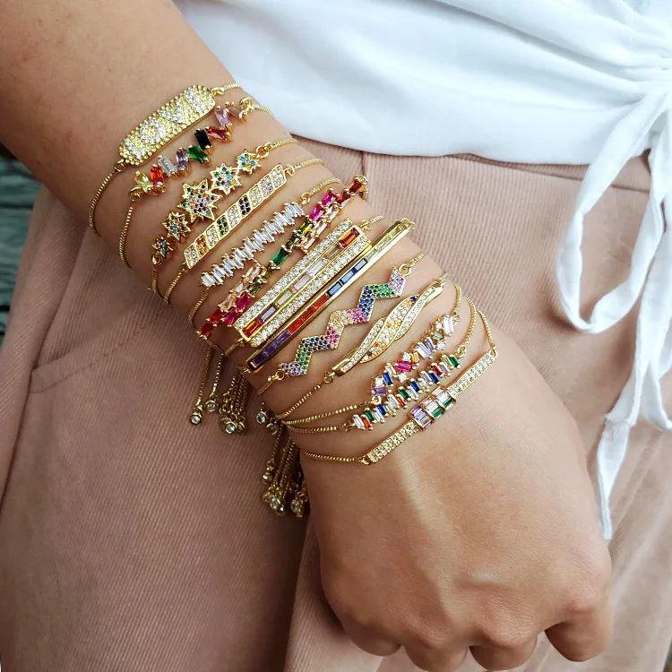 

BC1274 Jewelry Cubic Zirconia Rainbow Bracelet ,Setting Love Letter Star Charms Bracelet For Ladies