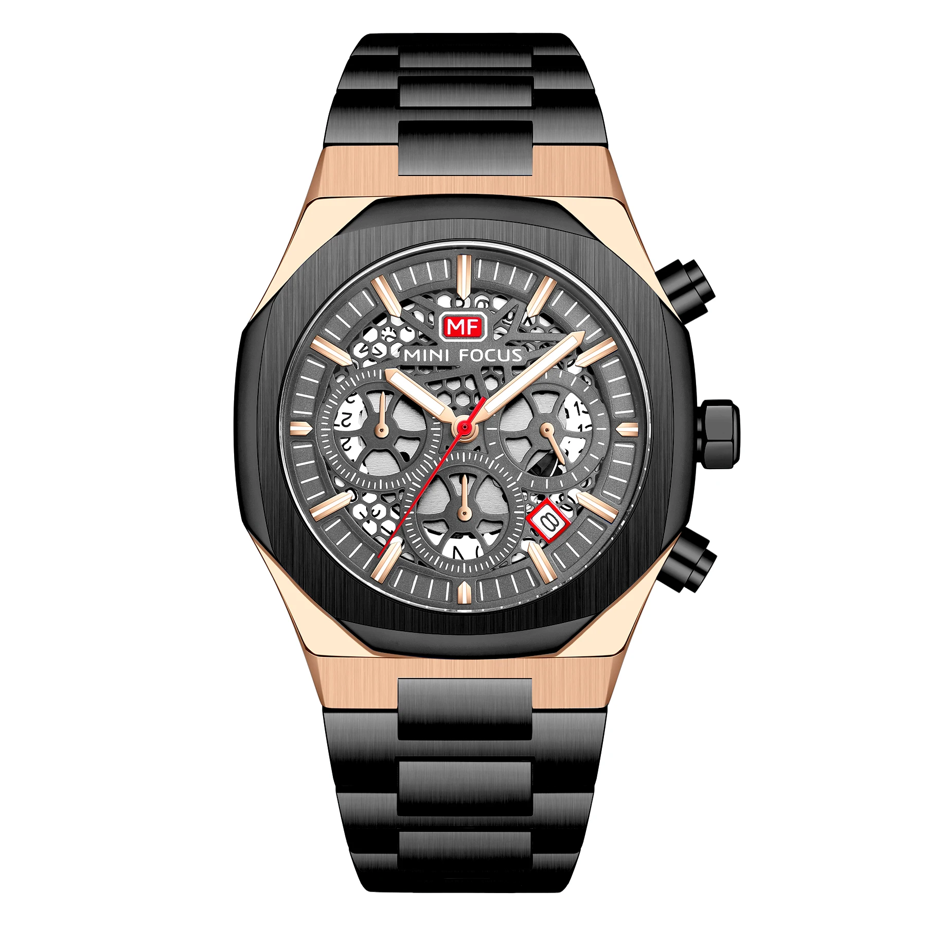 

MINI FOCUS new design steel band man watch zegarki meskie RTS sports mens chronograph watches cheap waterproof men's wristwatch