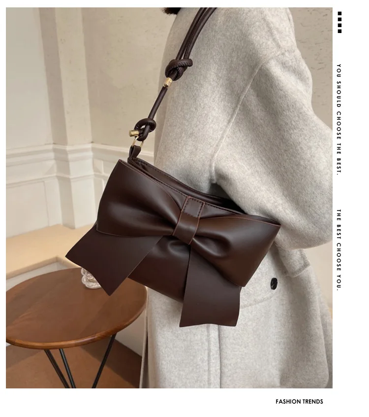 

2021 fashionable sweet and cool small square underarm bag temperament bow design shoulder bag, Black, white, brown, pink