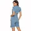 Explosive casual wash water hole sexy slim denim jumpsuit