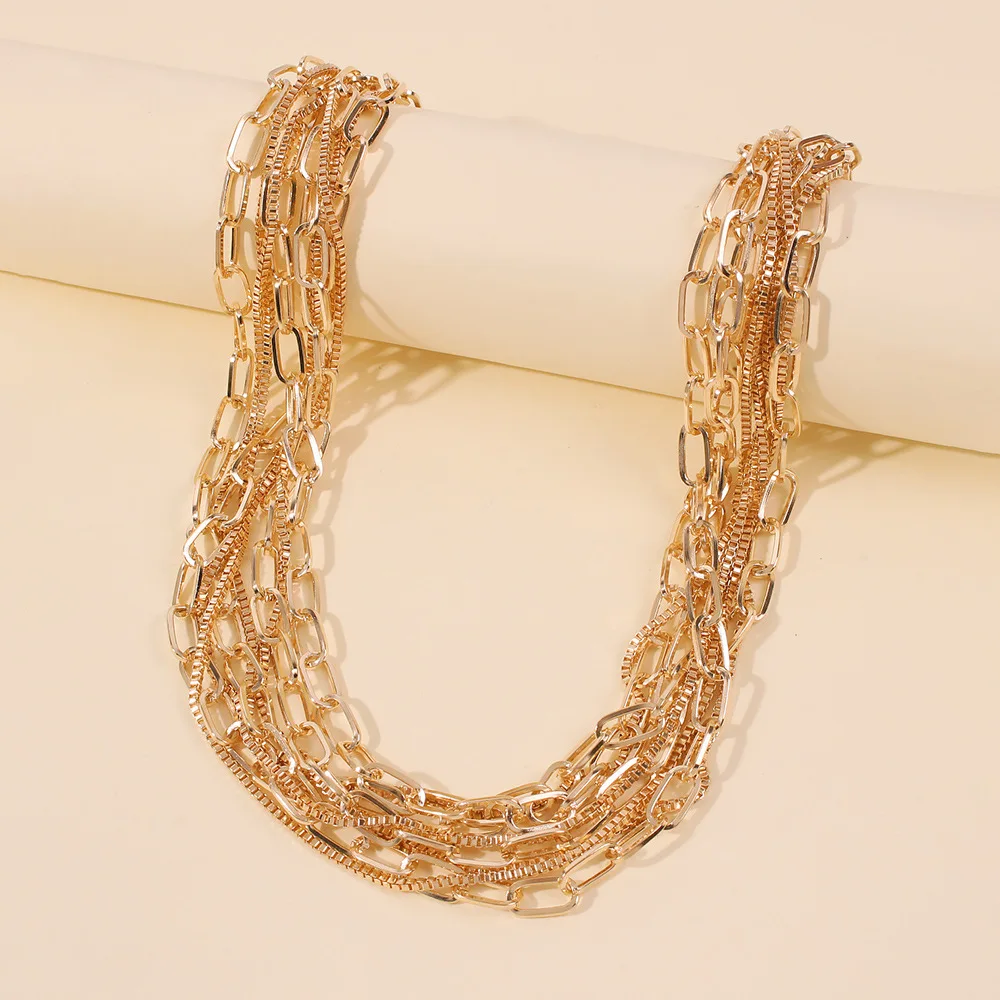 

New Necklace Design Women's Accessories 2020 Necklace Hip Hop Clip Chain Necklaces Multiple Layers Metal Chains