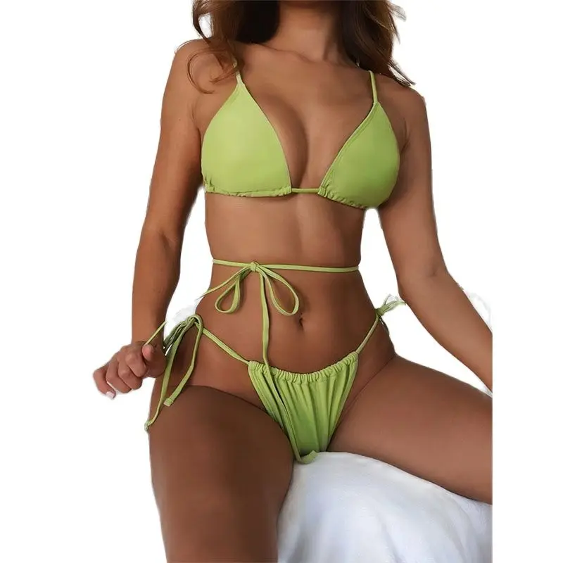 

Fast Shipping 2022 Two Pieces Bikini Set Drop Shipping Swimwear Solid Color Swimsuit, As customized
