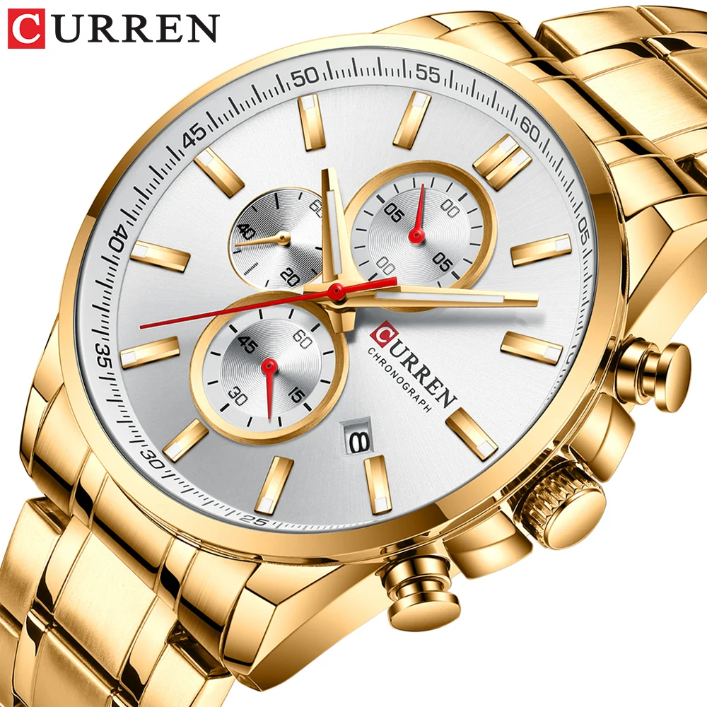

CURREN 8368 Gold luxury men's watches auto date clock male sports steel watch waterproof quartz wristwatch relogio masculino
