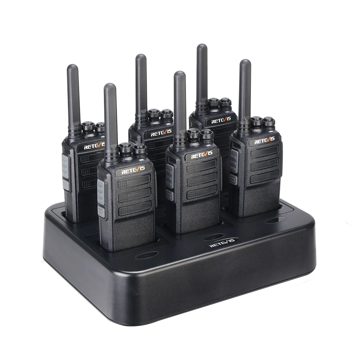 

Licence free Church radio set with six way rapid charger long range Walkie Talkie set 2W UHF Retevis RT28 Scan VOX Two way Radio