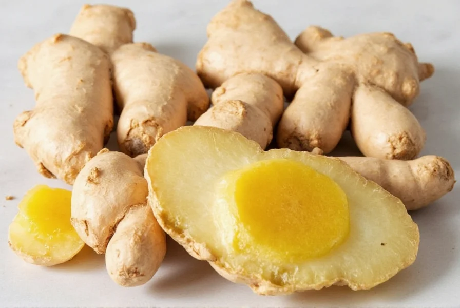 Healthy ginger plant showing vibrant green leaves and developing rhizomes in well-prepared soil