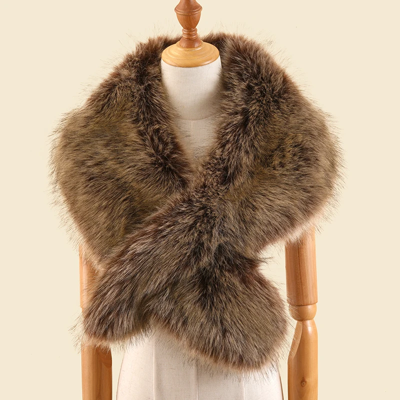 
Fashion New Color Elegant long hair soft faux fox fur Scarf shawl for Women winter warm 