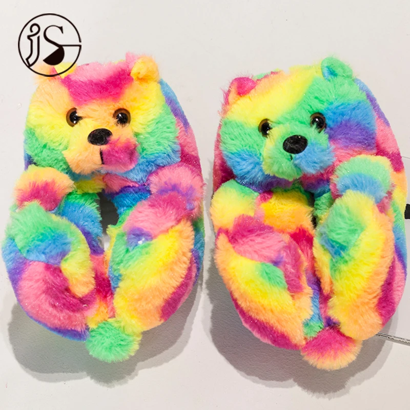 

Whole sale Plush teddy bear slippers for children Teddy bear slides Indoor slippers New Colorful plush children house slides, Picture